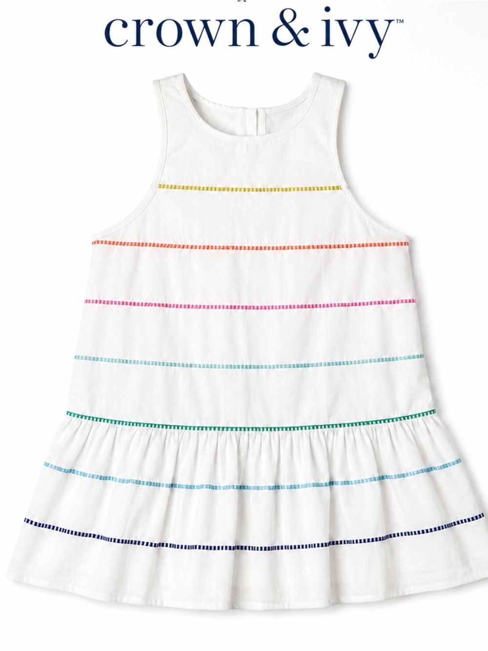 crown & ivy White Peplum Top with Rainbow Trim
